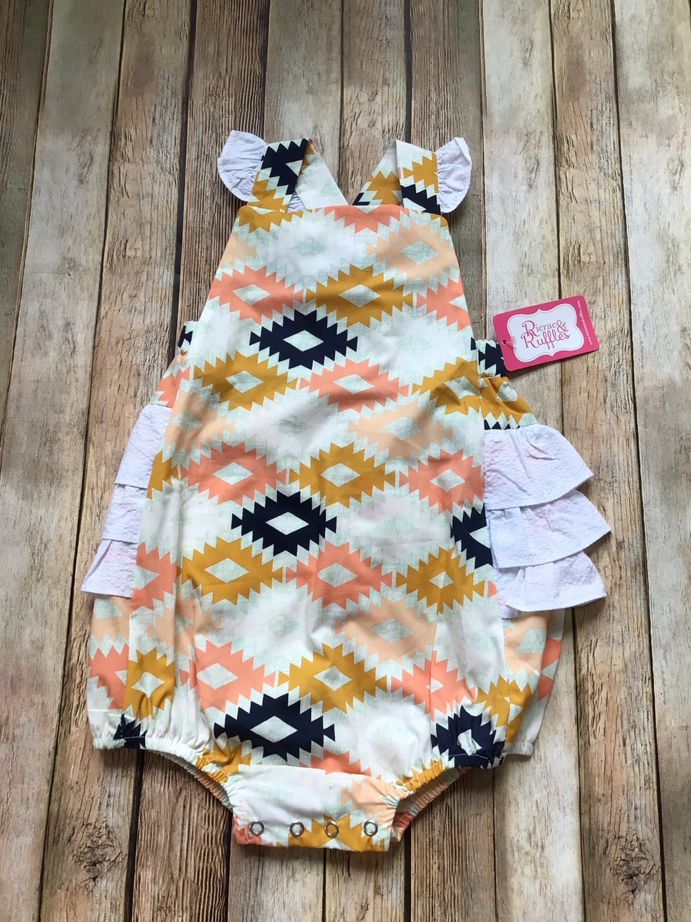 NWT Ricrac & Ruffles Aztec Geometric Bubble Romper
